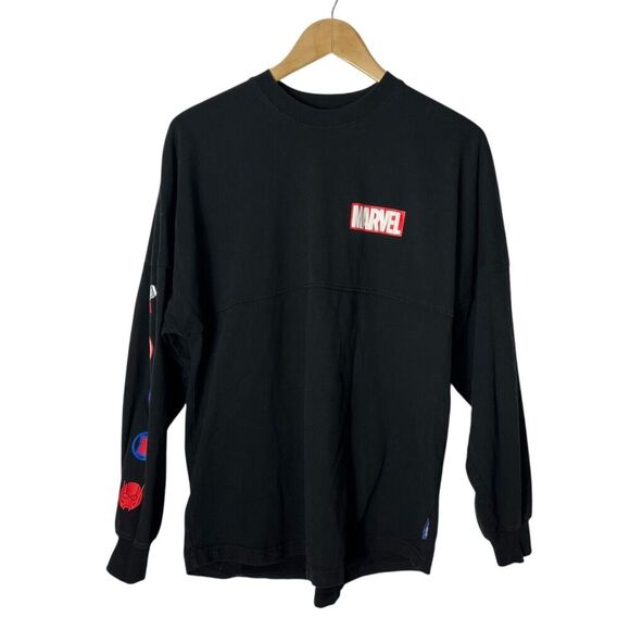 Disney Marvel x Spirit Jersey Super Hero Icon Long Sleeve Black Medium Unisex - Picture 2 of 7